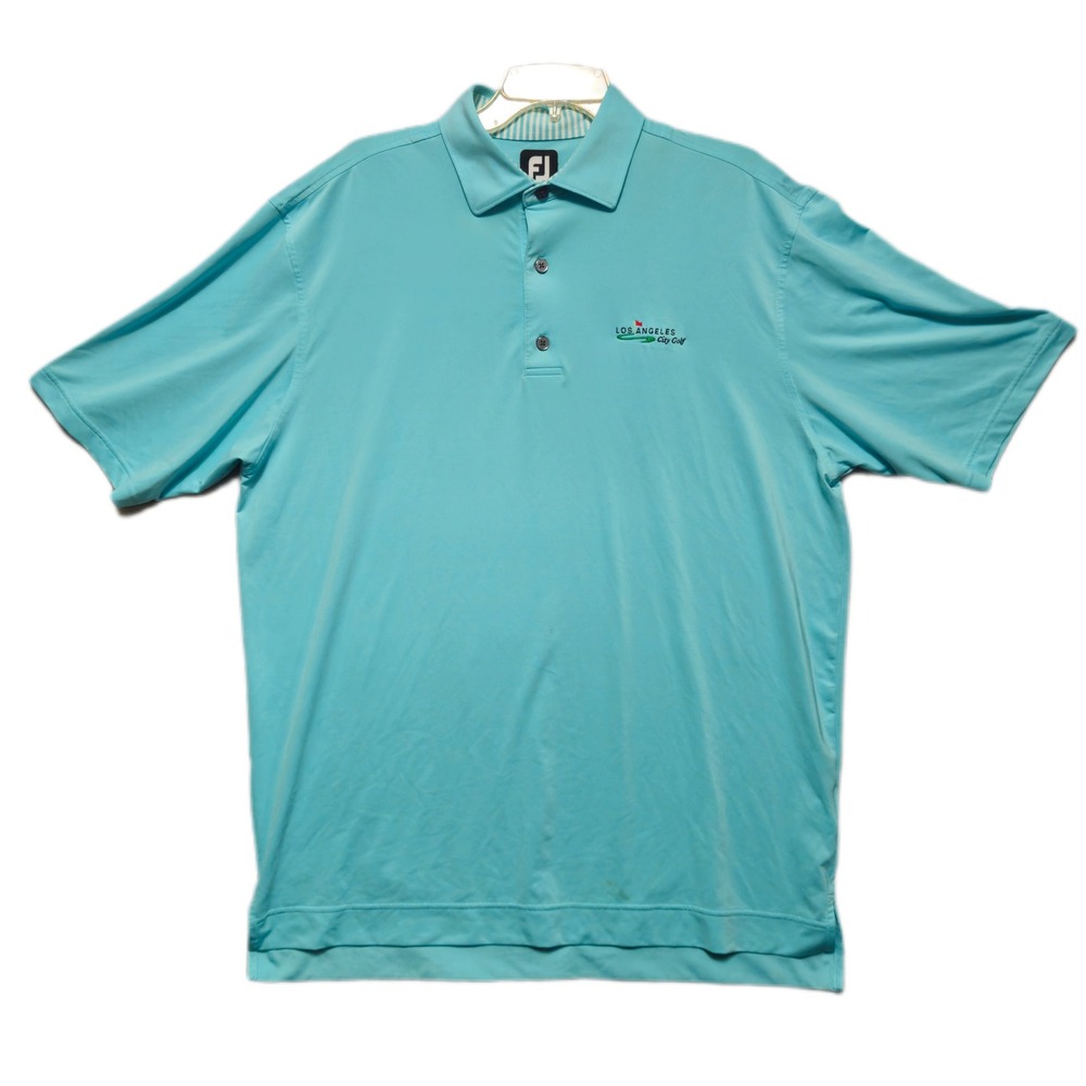 Footjoy FJ Mens Aqua Golf Polo Shirt LA‎ City Golf Embroidered Logo Size Large